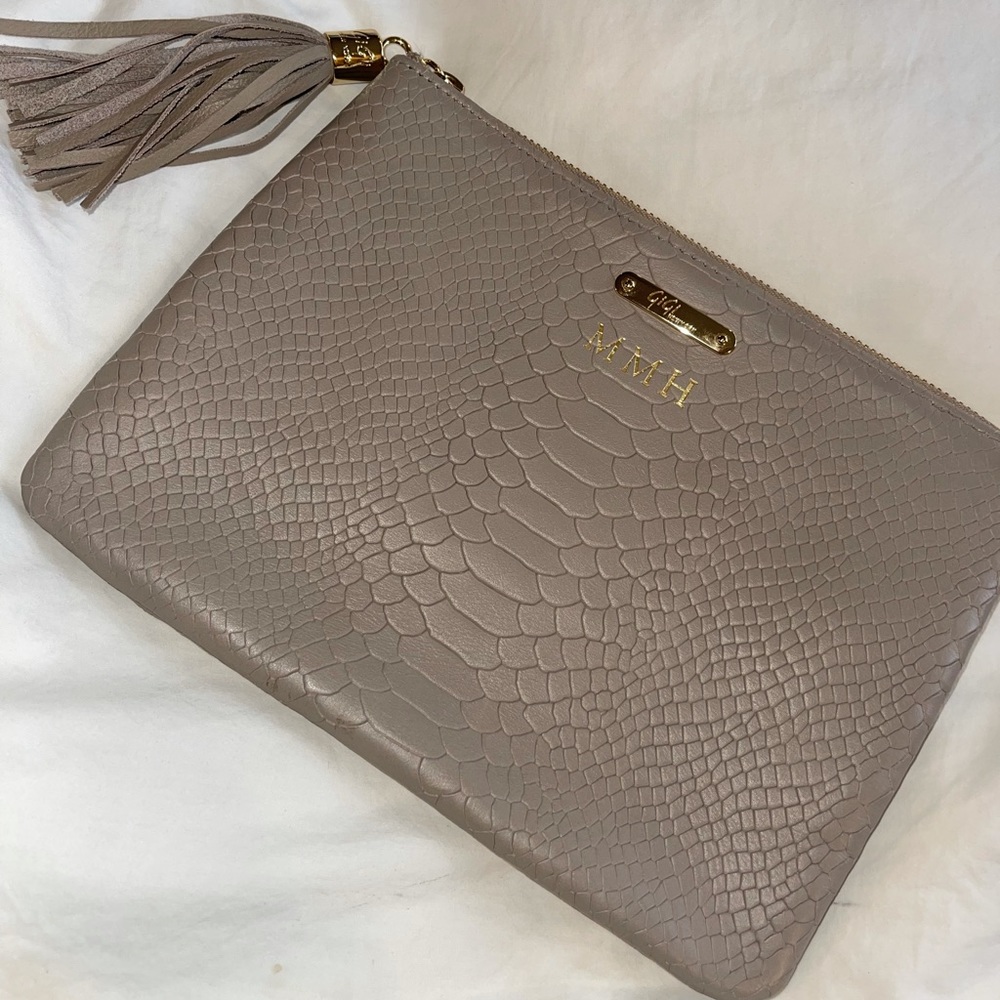 Gigi New York Stone Embossed Python Leather Clutch